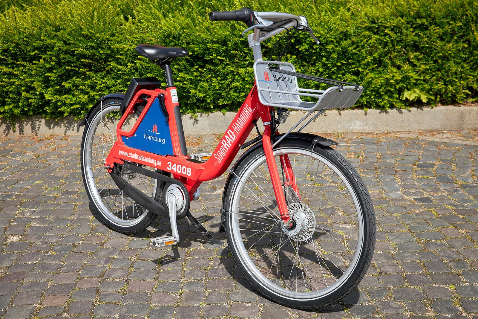 rotes Fahrrad vor Pflanzen