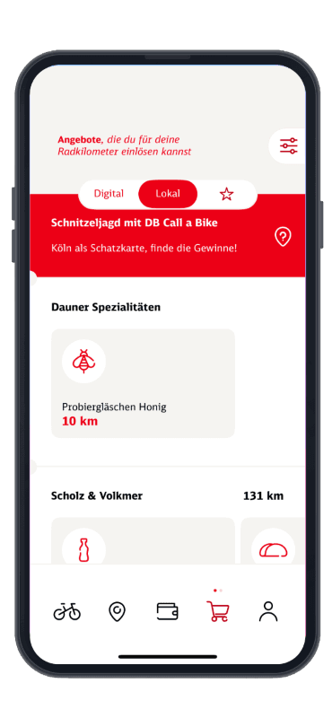 Ansicht des Einkaufswagen-Reiters in der DB Rad+ App
