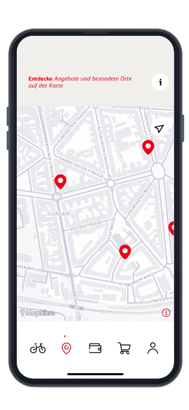 Karten-Ansicht in der DB Rad+ App